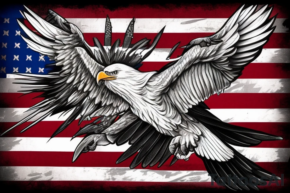 bald eagle wings with center crest the US flag tattoo idea