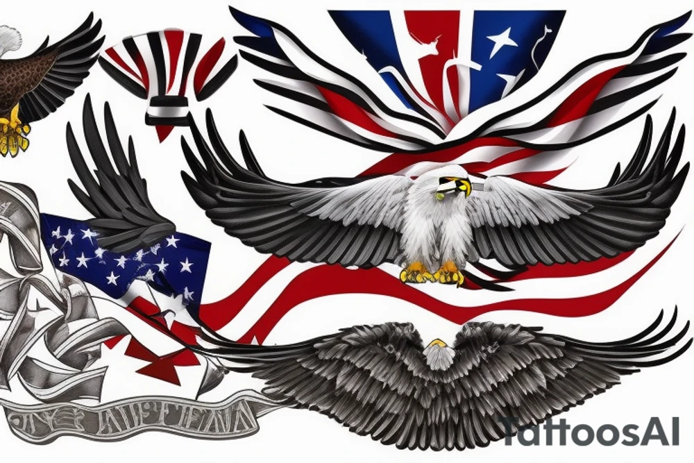 bald eagle wings with center crest the US flag tattoo idea