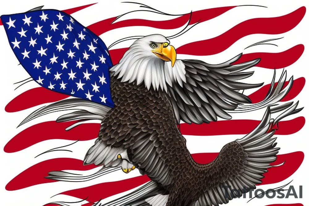 bald eagle wings with center crest the US flag tattoo idea