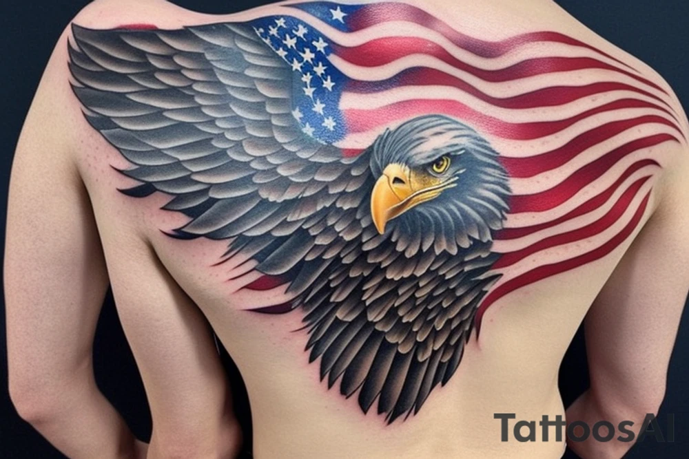 bald eagle wings with center crest the US flag tattoo idea