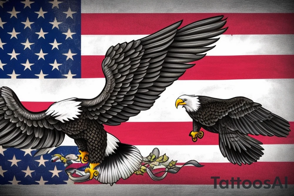 bald eagle wings with center crest the US flag tattoo idea