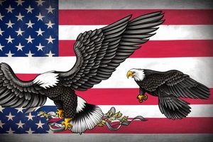 bald eagle wings with center crest the US flag tattoo idea