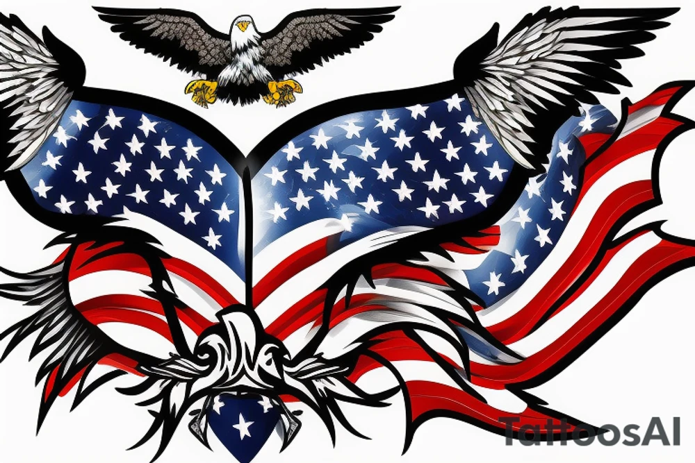 bald eagle wings with center crest the US flag tattoo idea