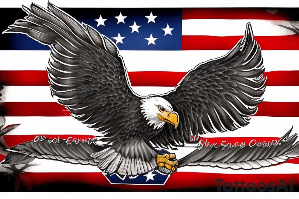 bald eagle wings with center crest the US flag tattoo idea