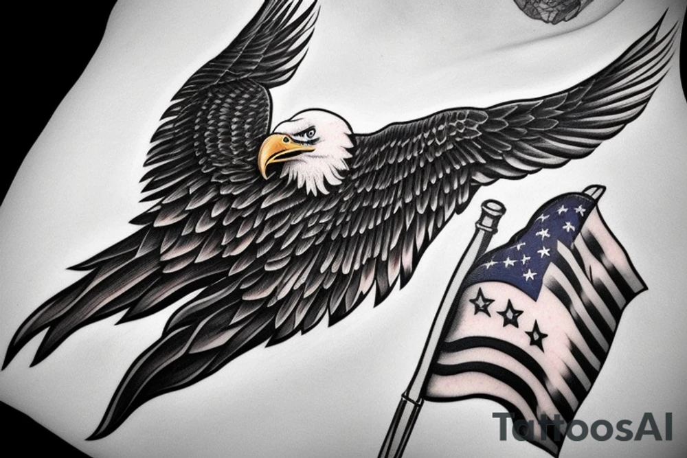 bald eagle wings with center crest the US flag tattoo idea