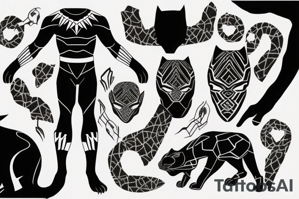 Black panther outfit with the continent of African imprinted tattoo idea