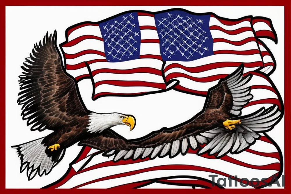 bald eagle wings with center crest the US flag tattoo idea