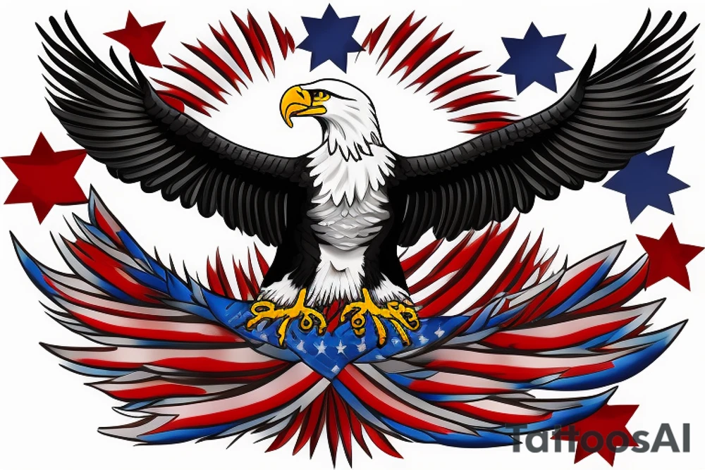 bald eagle wings with center crest the US flag tattoo idea
