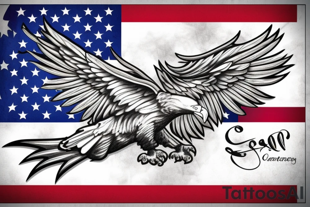 bald eagle wings with center crest the US flag tattoo idea