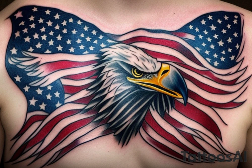 bald eagle wings with center crest the US flag tattoo idea