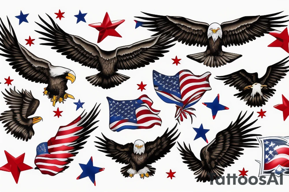 bald eagle wings with center crest the US flag tattoo idea