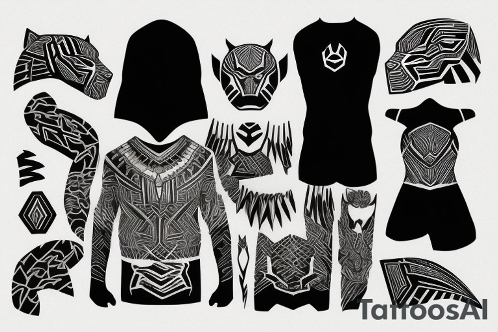 Black panther outfit with the continent of African imprinted tattoo idea