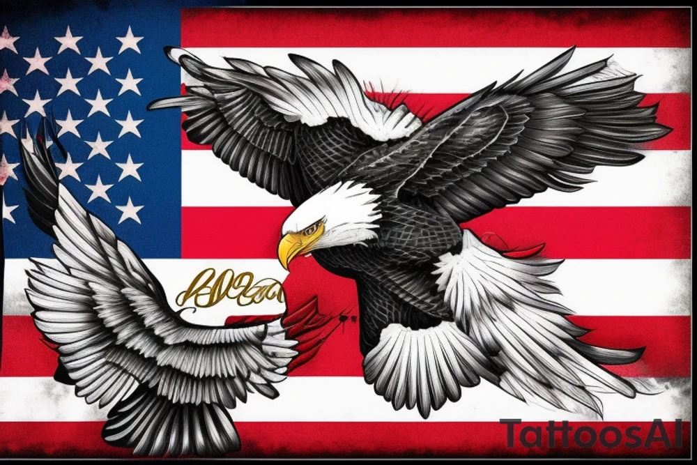 bald eagle wings with center crest the US flag tattoo idea