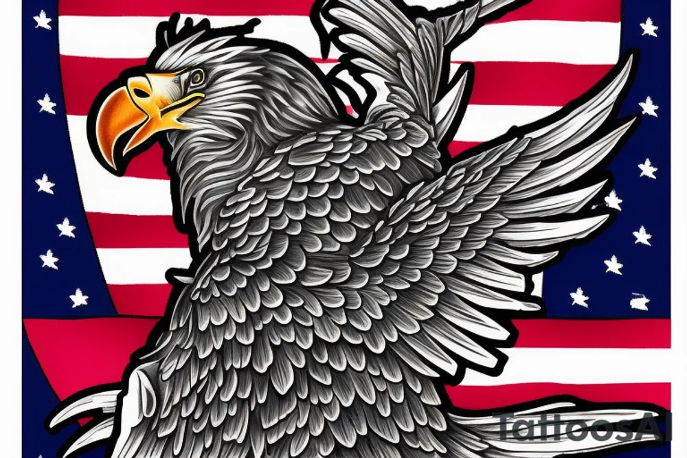 bald eagle wings with center crest the US flag tattoo idea