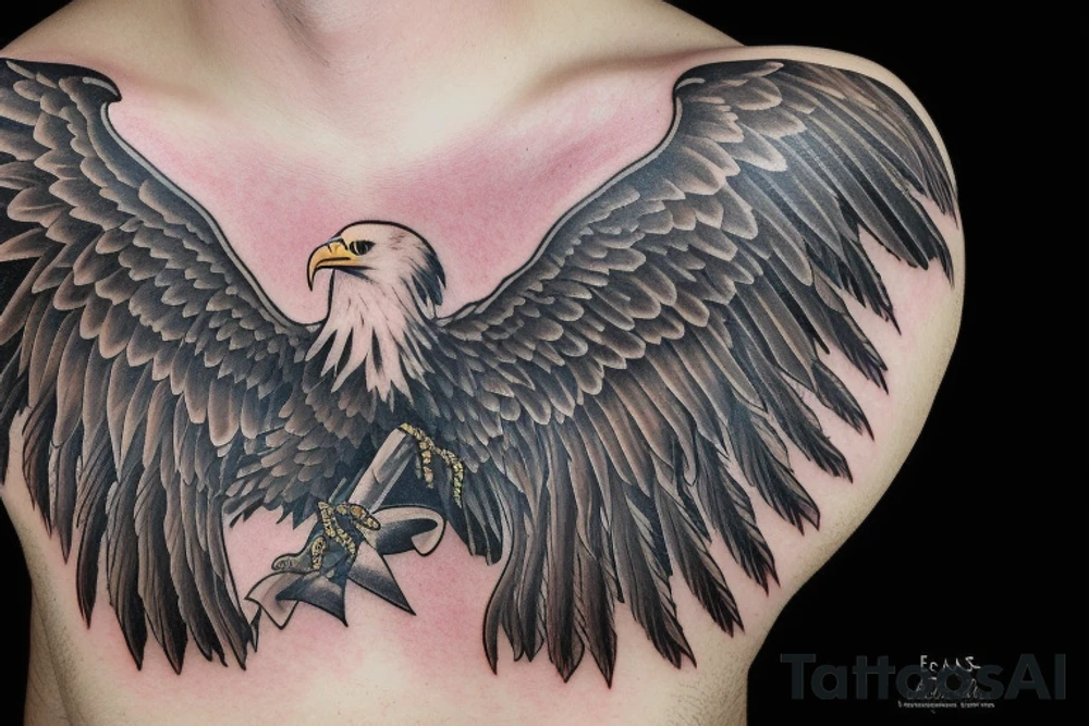 bald eagle wings with center crest the US flag tattoo idea