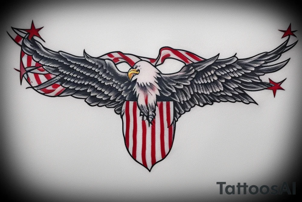 bald eagle wings with center crest the US flag tattoo idea