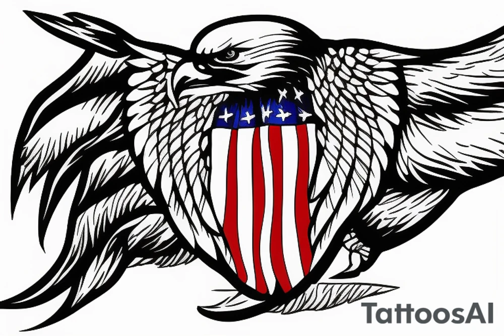 bald eagle wings with center crest the US flag tattoo idea