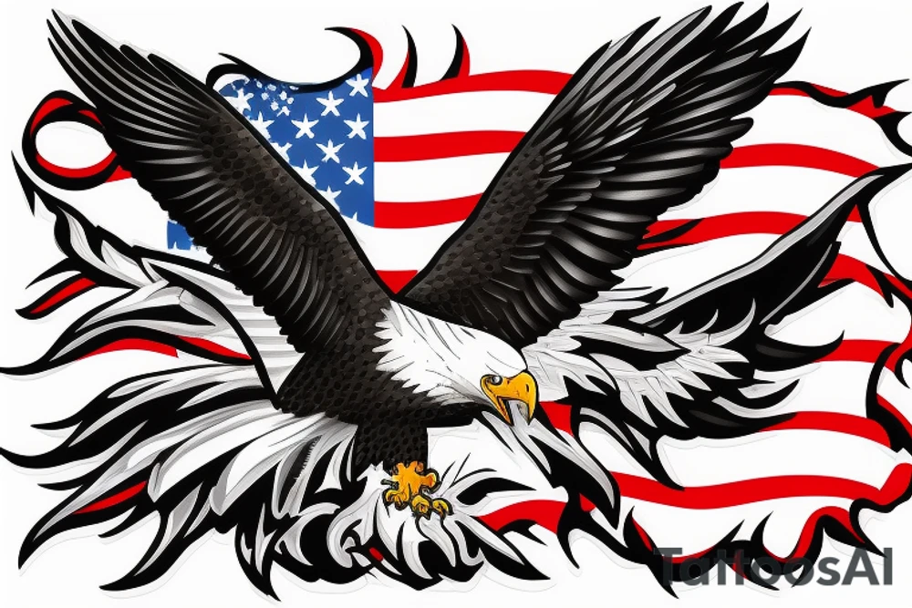 bald eagle wings with center crest the US flag tattoo idea