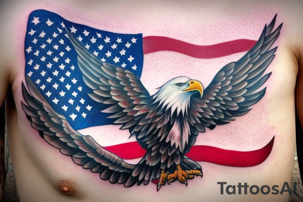 bald eagle wings with center crest the US flag tattoo idea