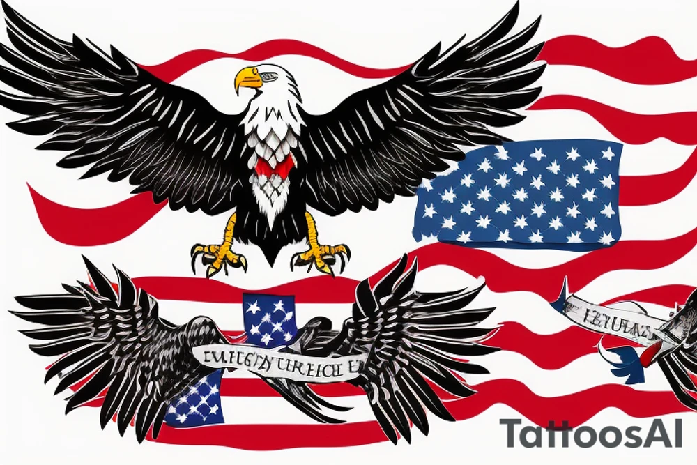 bald eagle wings with center crest the US flag tattoo idea