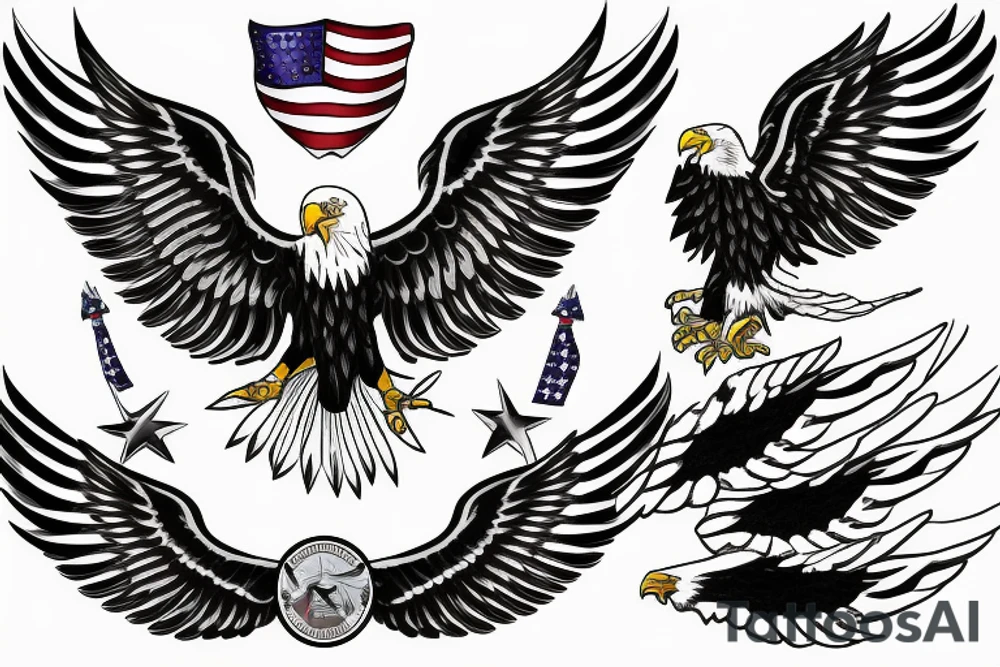 bald eagle wings with center crest the US flag tattoo idea