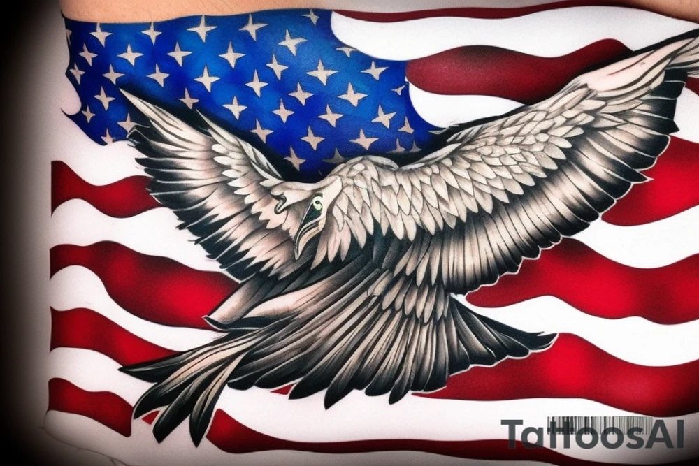 bald eagle wings with center crest the US flag tattoo idea