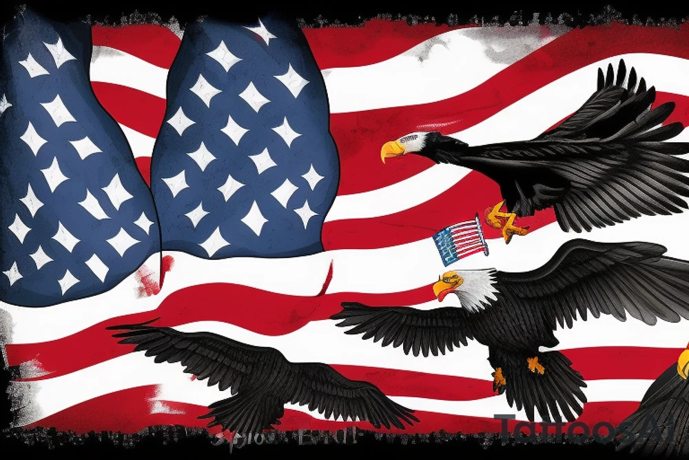 bald eagle wings with center crest the US flag tattoo idea