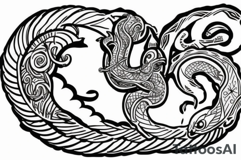 Un tatouage avec un serpent, la tete d’apollon une dague et d’autres choses qui vont bien pour tout rassembler tattoo idea