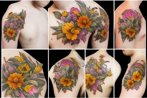 bees and nd flowers tattoo idea