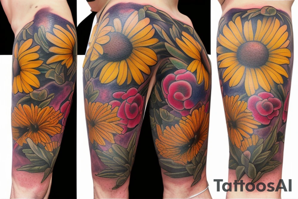 bees and nd flowers tattoo idea