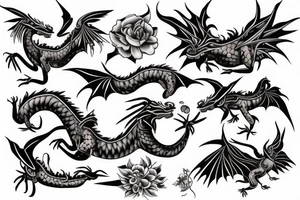 fly dragon on flower tattoo idea