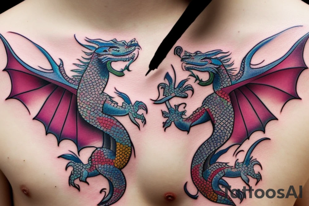 fly dragon on flower tattoo idea