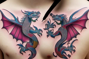 fly dragon on flower tattoo idea