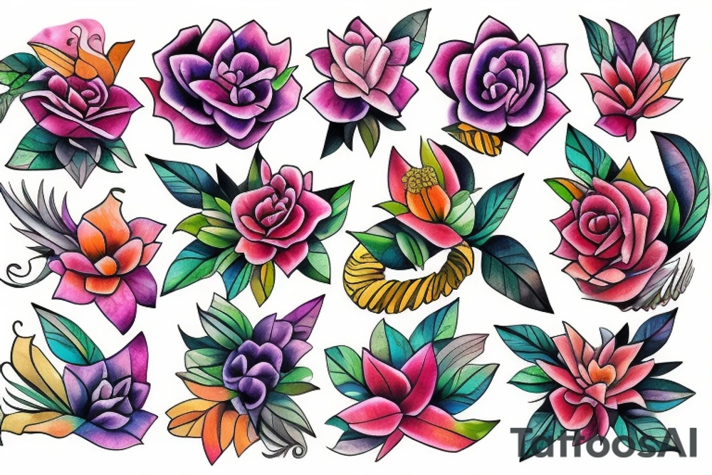 exotic flowers tattoo idea