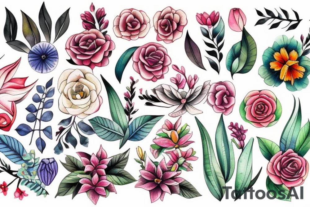 exotic flowers and scul tattoo idea