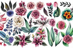 exotic flowers and scul tattoo idea