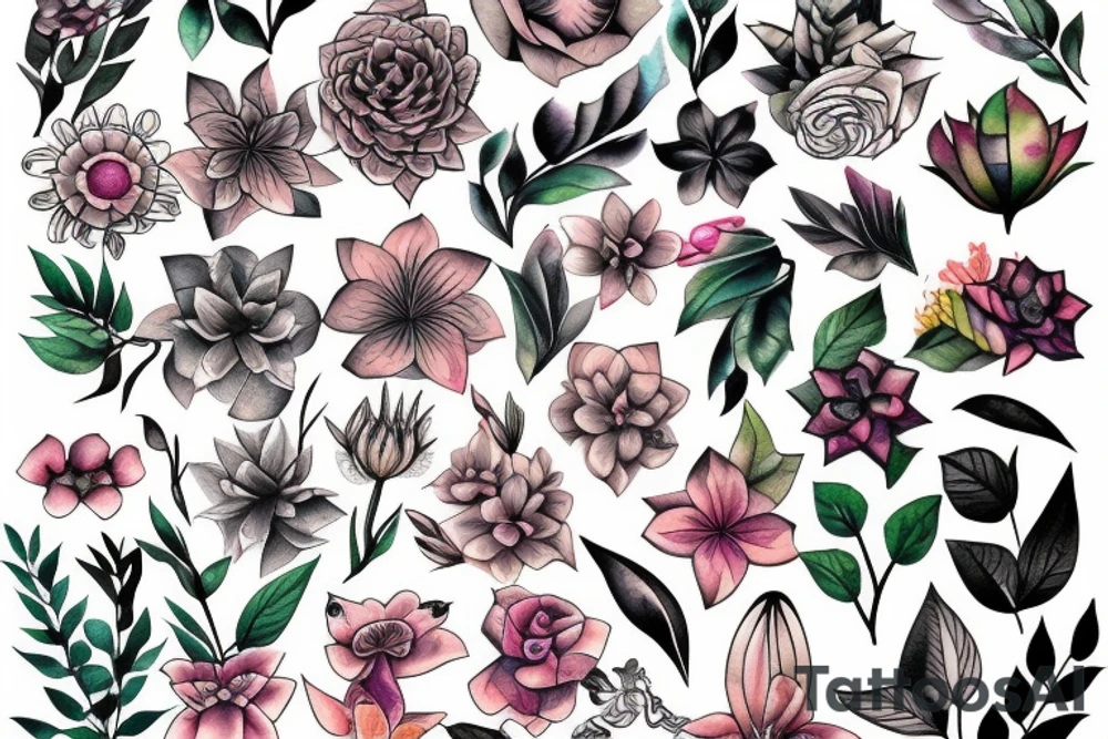 exotic flowers and sculpt tattoo idea