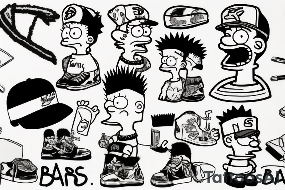 Bart Simpson with a caps and a 
beard tattoo idea