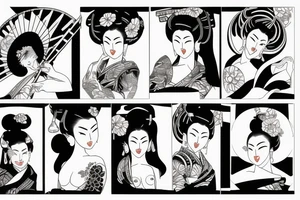 Oiran holding a fan tattoo idea
