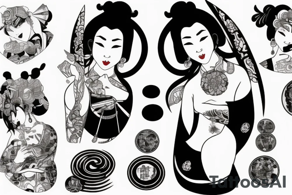 Oiran holding a fan tattoo idea