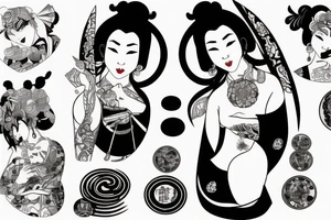 Oiran holding a fan tattoo idea