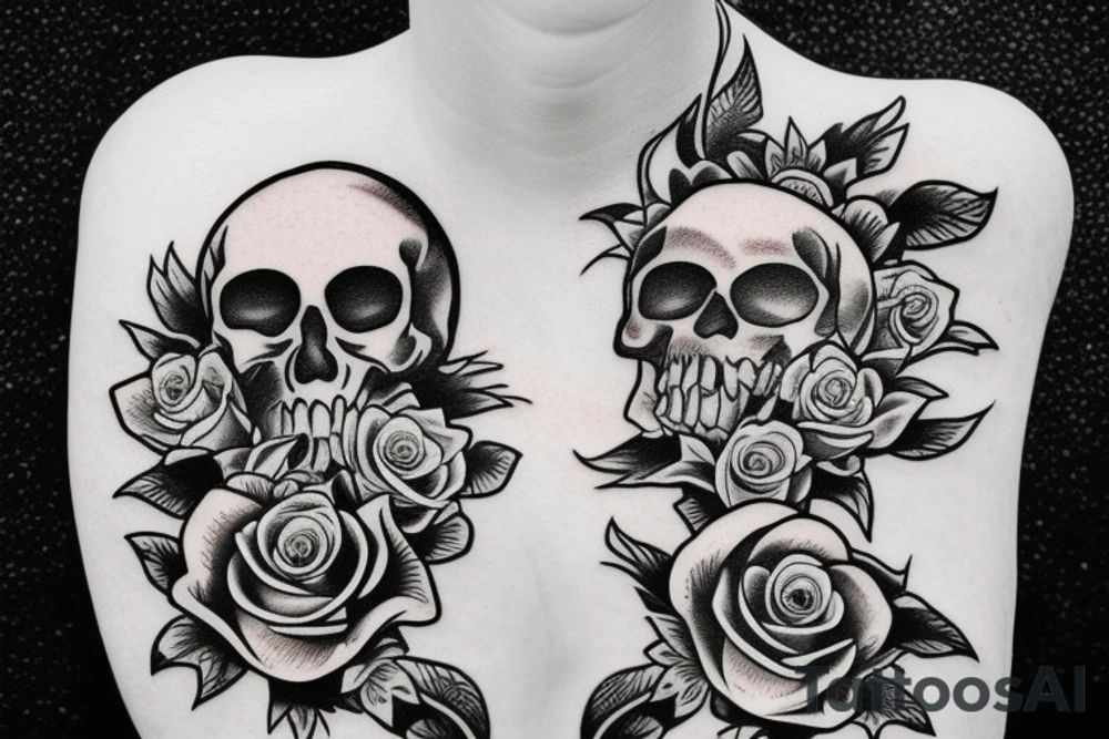 Skull and roses tattoo idea