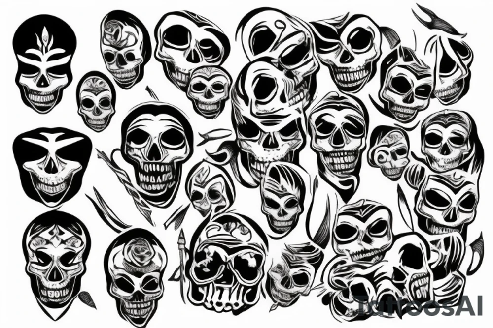 Skull with a mask tattoo idea