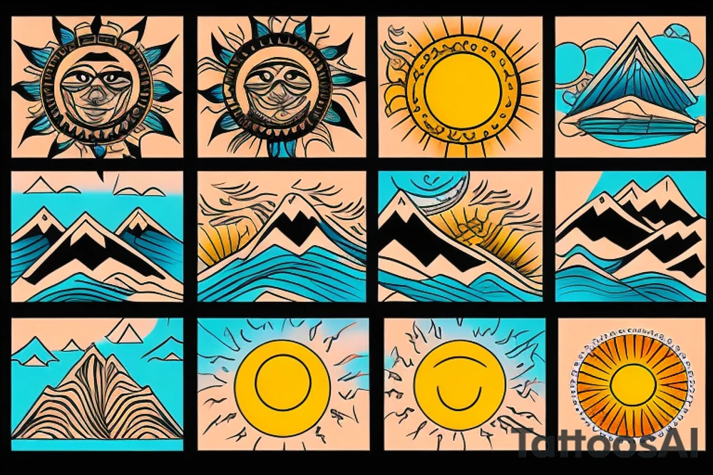 sun rising on mountains tattoo idea