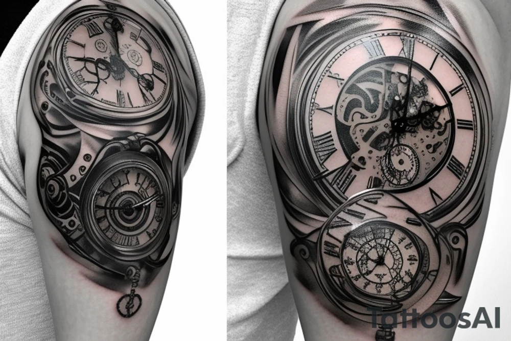 a pocket watch that is half computer tattoo idea