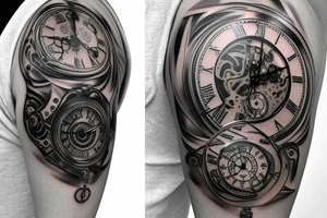 a pocket watch that is half computer tattoo idea