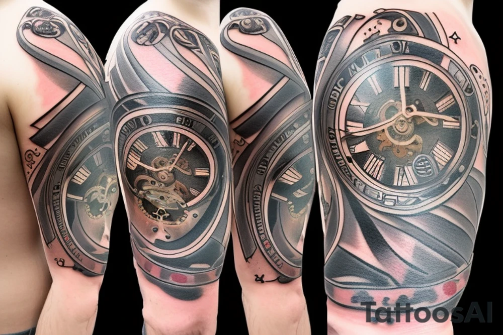 a pocket watch that is half computer tattoo idea