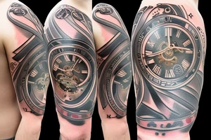 a pocket watch that is half computer tattoo idea