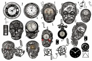 a clock, computer, motherboard, circuits and musical notes that combine to make Alexander Hamilton's face tattoo idea