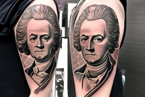 Describe a tattoo that captures the essence of Alexander Hamilton's life and legacy. tattoo idea